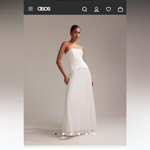 ASOS DESIGN structured bandeau wedding dress with pleated skirt in white